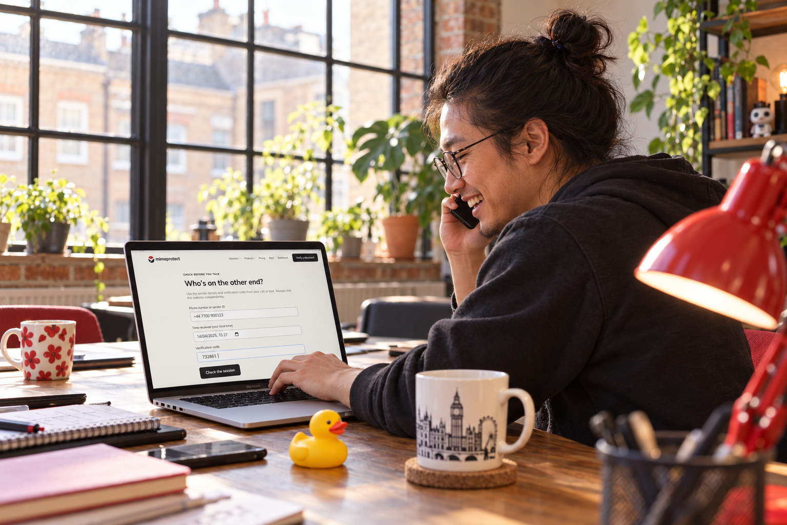 A customer checking a caller’s verification code in MimeProtect